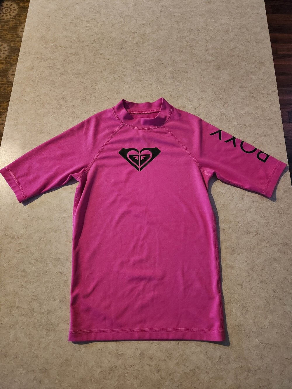 Roxy Pink Short-Sleeve Girls' Swim Rashguard with Logo